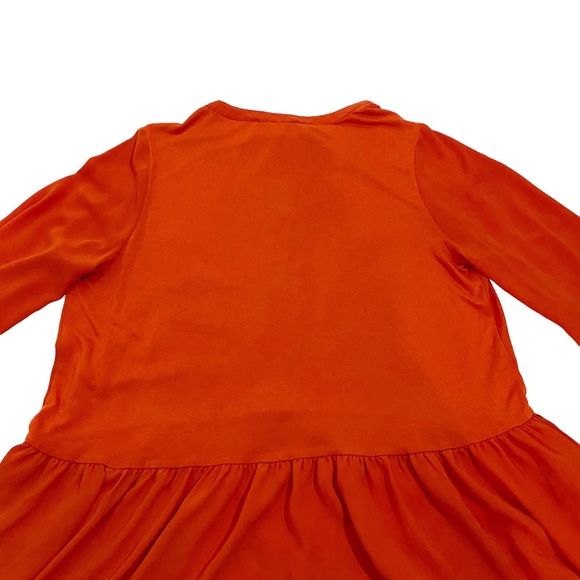 Loft Orange Red Tie Front Peasant Blouse With Ruffle Peplum Hem, Size Large - Picture 4 of 16